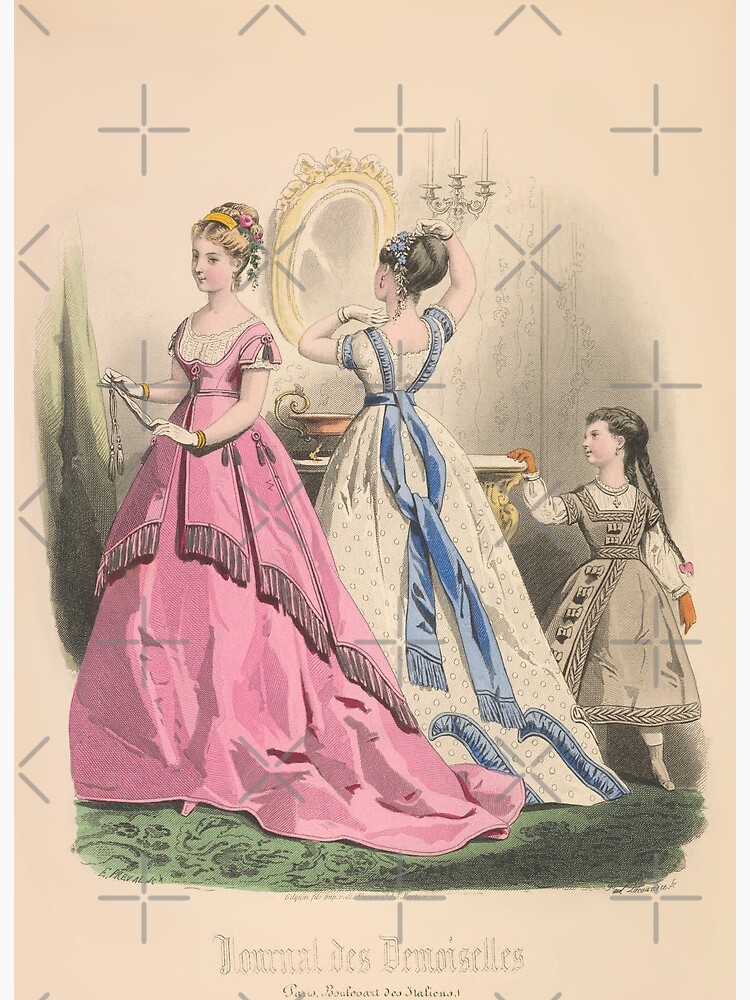 Ilustración de moda vintage para damas de un diario de moda de París de  1868 Lámina rígida