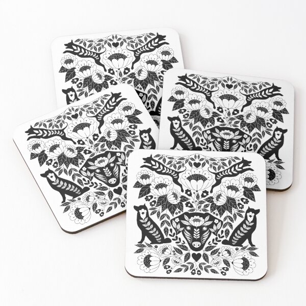 Item preview, Black and white folk art style illustration of dogs designed and sold by WensdiMade.