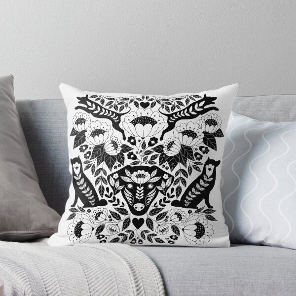 Item preview, Black and white folk art style illustration of dogs designed and sold by WensdiMade.