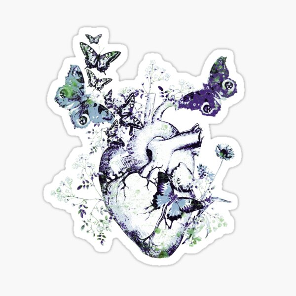 Item preview, Spring Heart flower, heart butterflies,vintage watercolor blue effect designed and sold by Collagedream.