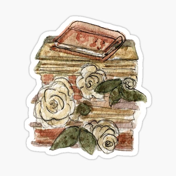 Book Stack and Roses - Hedge Witch Library Sticker
