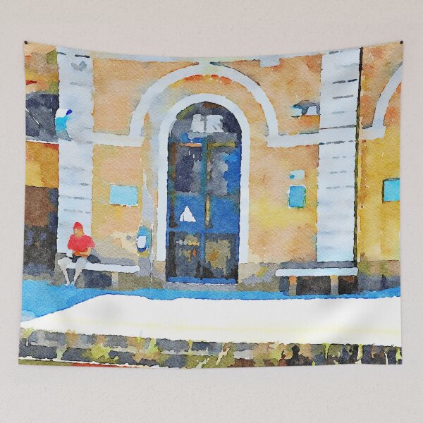 Item preview, Man sitting on the bench in train station designed and sold by Giuseppe Cocco.