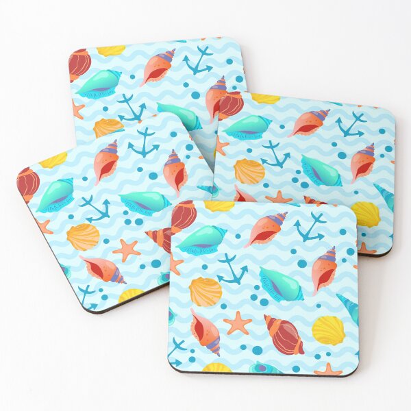 Item preview,  Multi-colored shells, anchors and bubbles on a background of sea waves designed and sold by zatmeniee.