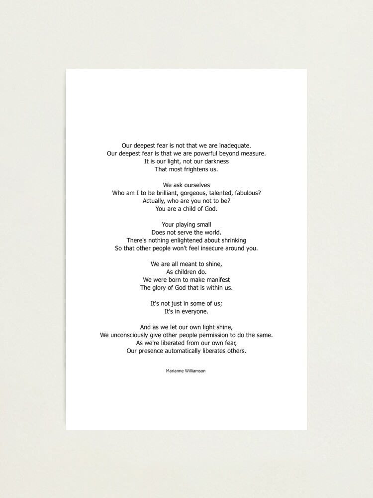 Our Deepest Fear Poem 2 Minimalist Quotes Photographic Print By Andreaanderegg Redbubble