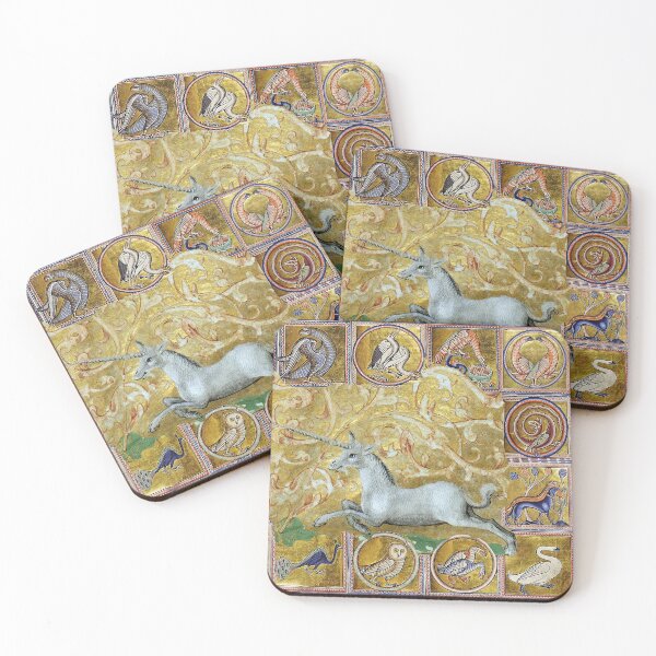 Item preview, UNCORN AND MEDIEVAL BESTIARY, FANTASTIC ANIMALS IN GOLD RED BLUE COLORS designed and sold by BulganLumini.