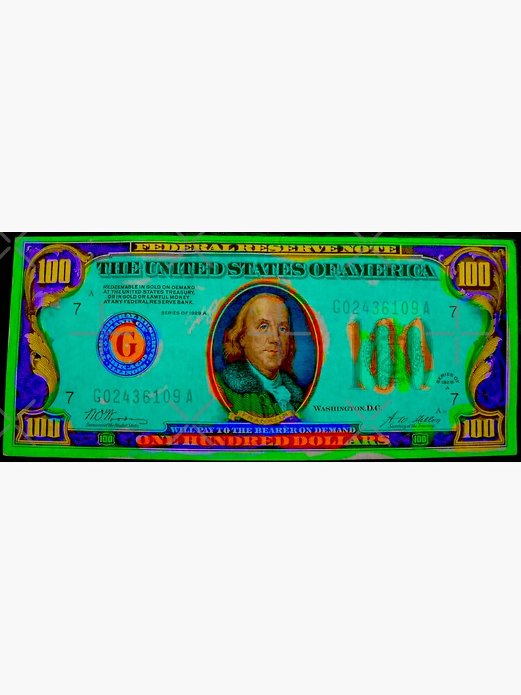 &ldquo;ONE HUNDRED DOLLAR BILL $100.00 colorized " Sticker for Sale by promoboy | Redbubble