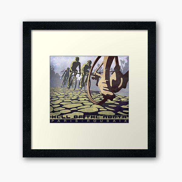 cycling illustration HELL OF THE NORTH retro Paris Roubaix Framed Art Print