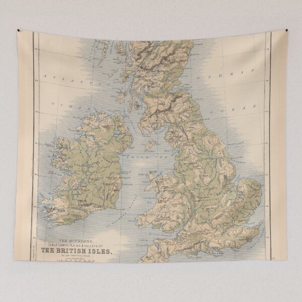 Item preview, Vintage British Isles Physical Geography Map (1852) designed and sold by BravuraMedia.