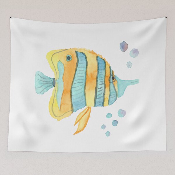 Item preview, Yellow, turquoise pincerfish, white designed and sold by Sonderblume.