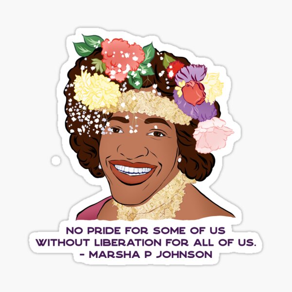 Vista previa del artículo con la obra «Marsha P Johnson: No hay orgullo para algunos de nosotros sin liberación para todos nosotros», diseñado y vendido por fabfeminist.