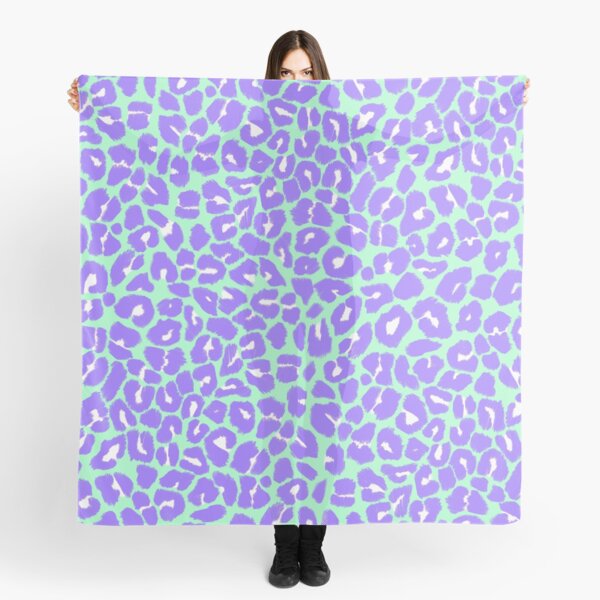 Leopard Print Pattern in Mint Green, Purple and White Scarf