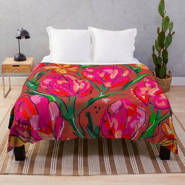 Orange Floral Throw Blanket