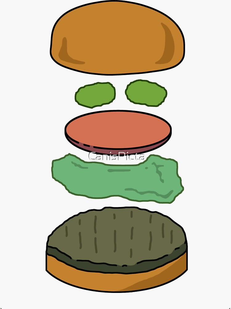 "Deconstructed Burg" Deconstructed Burger Hamburger Lettuce Tomatoes Foodie Food Humor Silly Funny Pickles Bun by CanisPicta