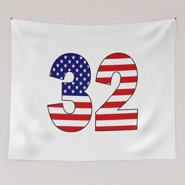 Item preview, Number 32 with USA flag on the background designed and sold by AllShirts21.