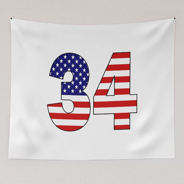 Item preview, Number 34 with USA flag on the background designed and sold by AllShirts21.
