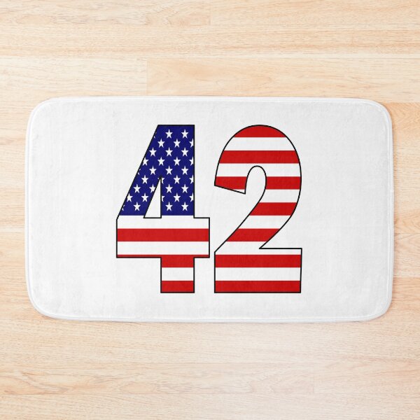 Artikelvorschau, Nummer 42 mit USA-Flagge im Hintergrund entworfen und verkauft von AllShirts21.