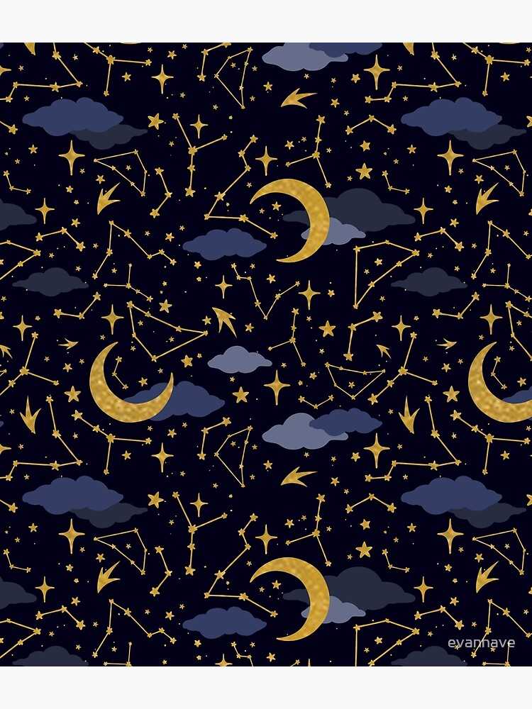 Celestial Stars and Moons in Gold and Dark Blue by evannave