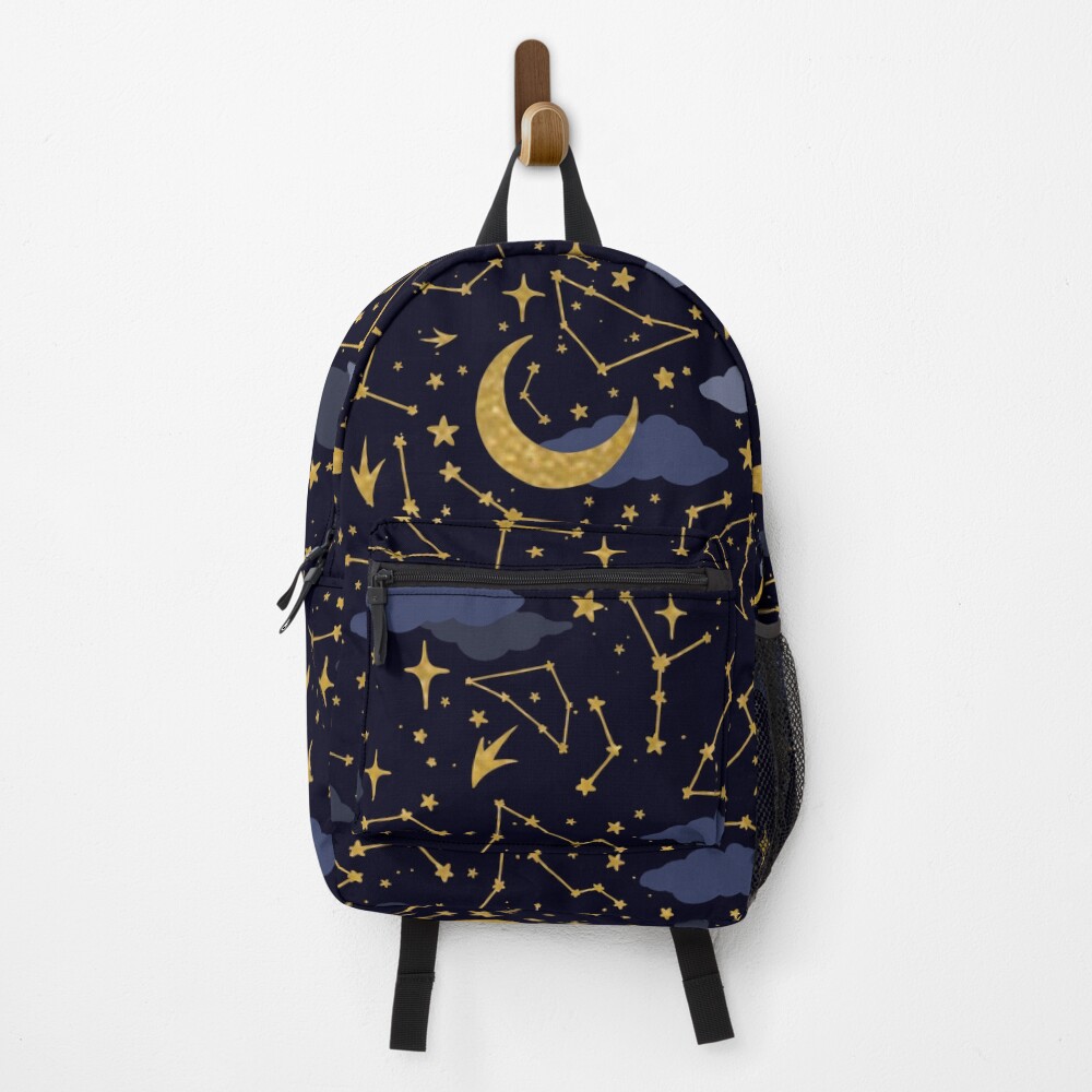 Celestial Stars and Moons in Gold and Dark Blue Backpack