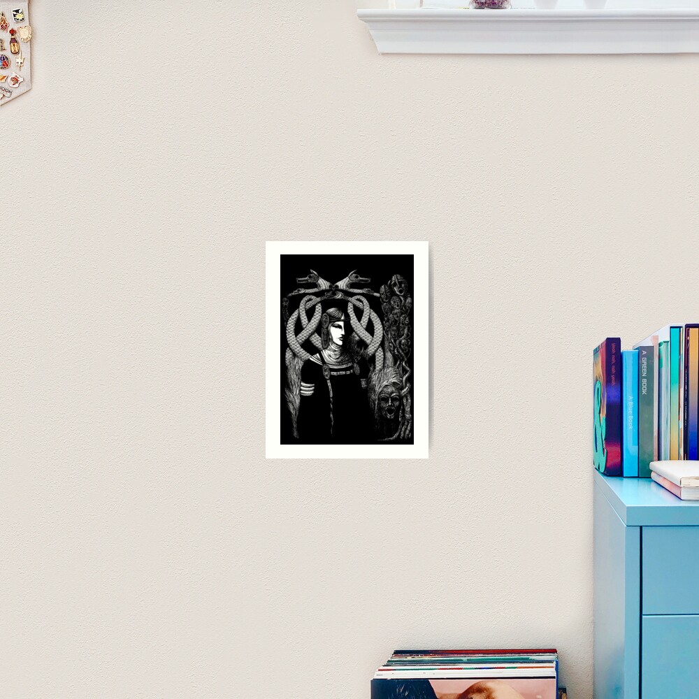 Hel in Black - white print for dark background Art Print