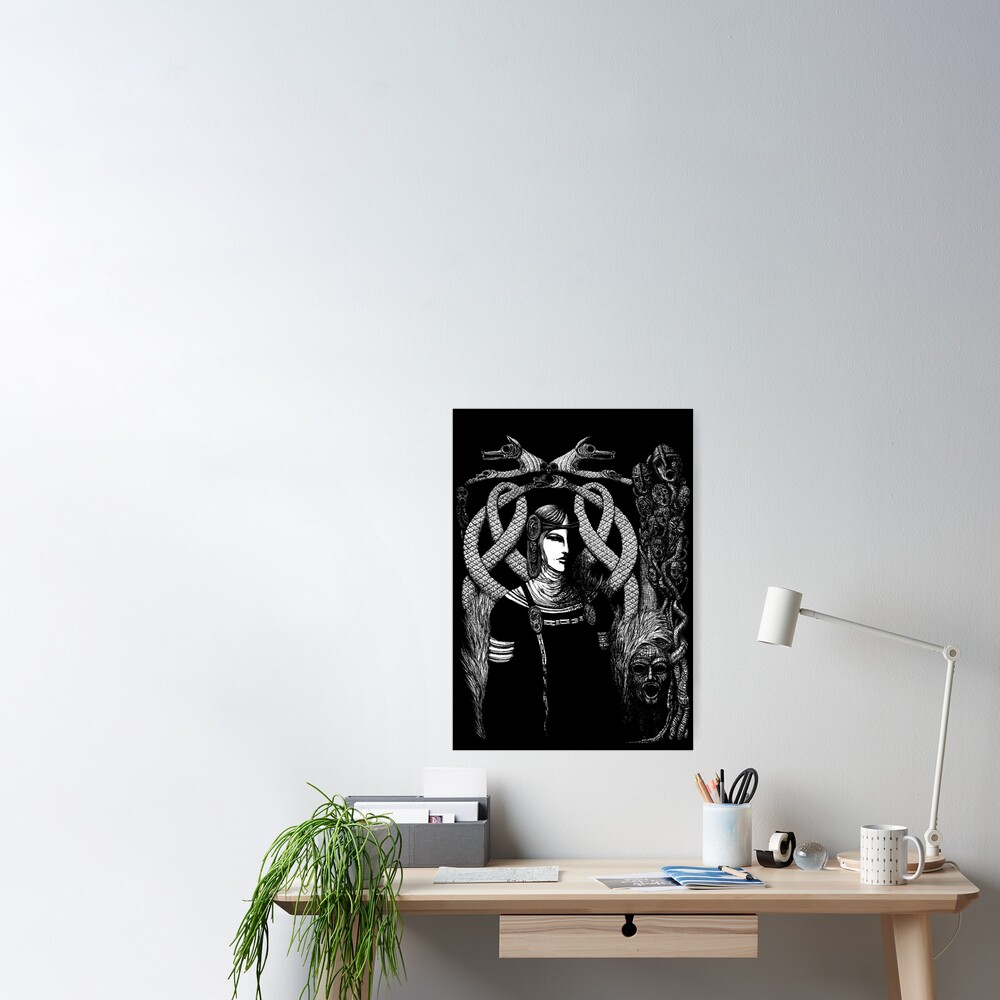 Hel in Black - white print for dark background Poster