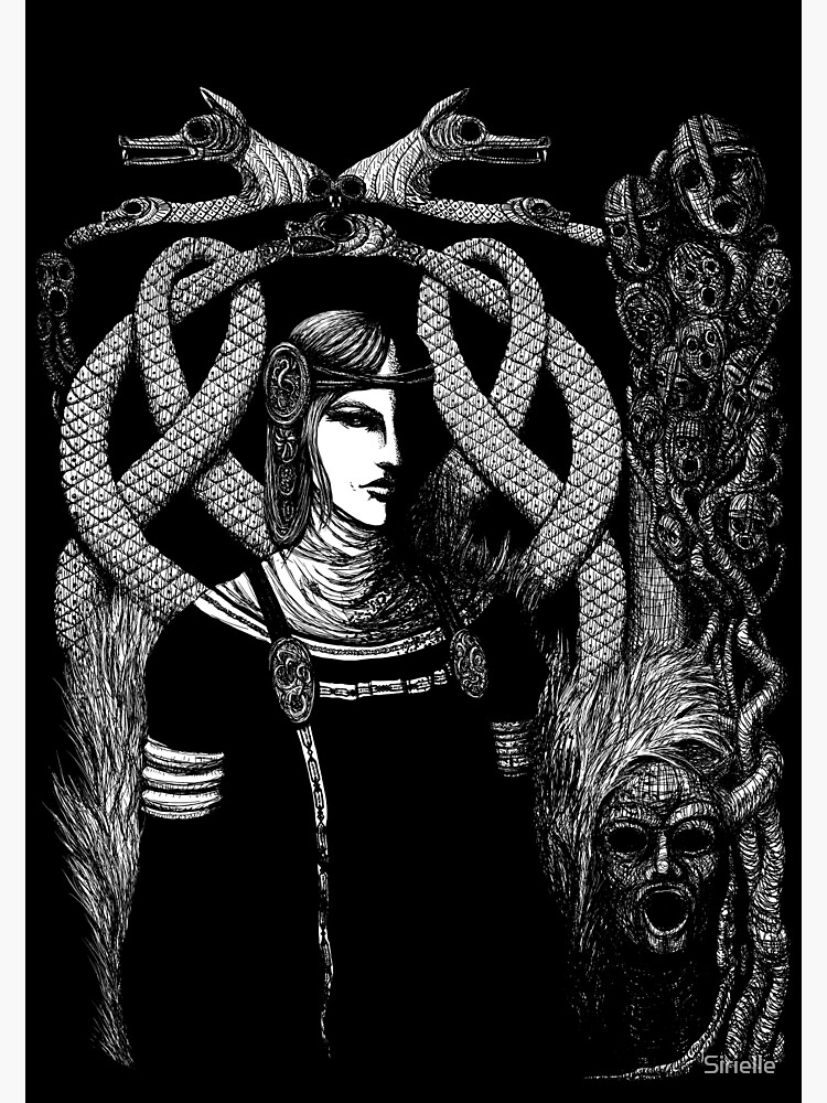 Hel in Black - white print for dark background by Sirielle