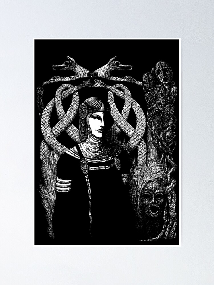 Alternate view of Hel in Black - white print for dark background Poster