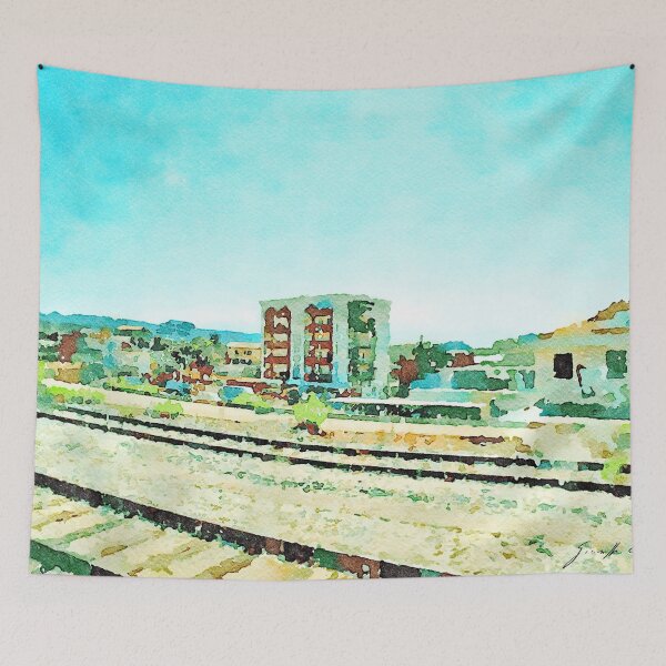 Item preview, Landscape with tracks and buildings with periphery Pescara city from train window designed and sold by Giuseppe Cocco.