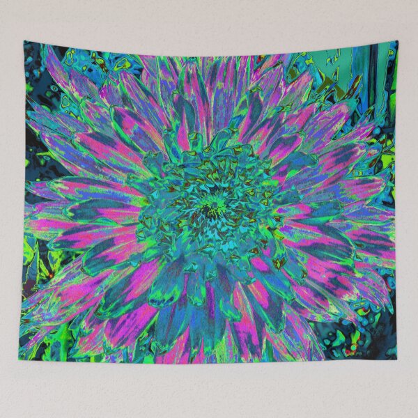 Item preview, Psychedelic Magenta Aqua and Lime Green Dahlia designed and sold by myrubiogarden.