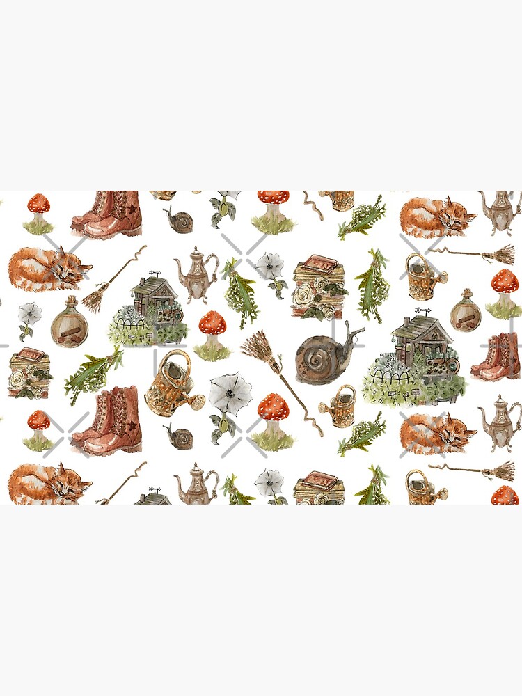 Whimsical Hedge Witch Pattern - Wrap Around with White Background by WitchofWhimsy
