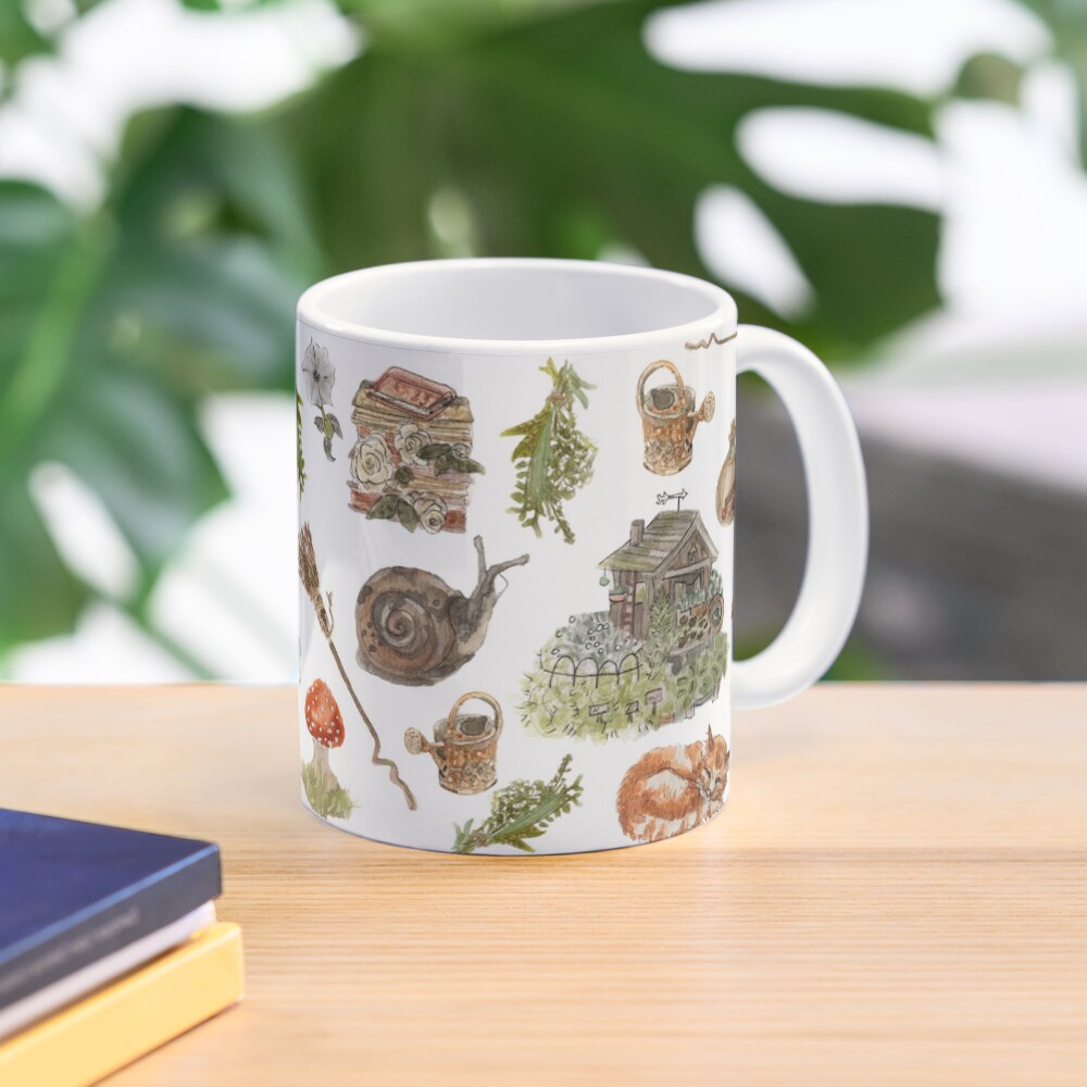 Whimsical Hedge Witch Pattern - Wrap Around with White Background Mug