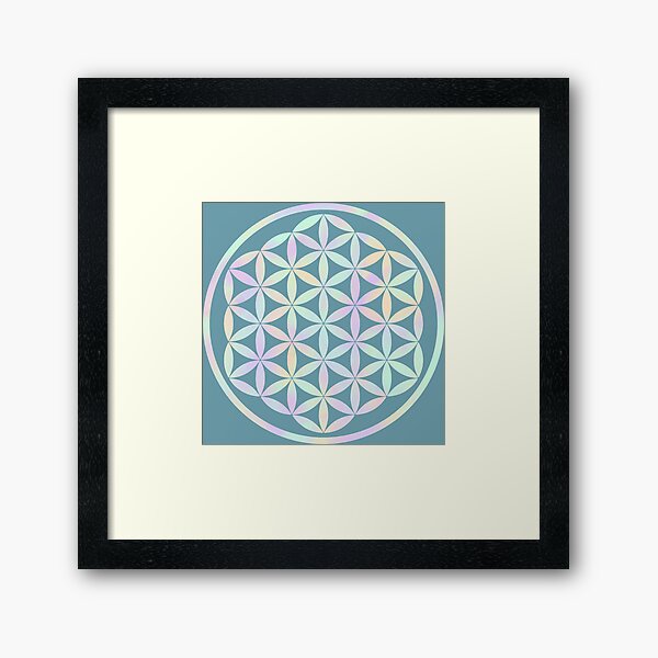 Iridescent Flower of Life - Sacred geometry - for yoga, meditation, festivals and parties Framed Art Print