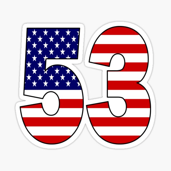 Vista previa del artículo con la obra «Número 53 con la bandera de Estados Unidos en el fondo», diseñado y vendido por AllShirts21.