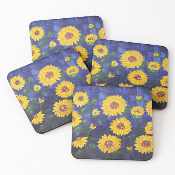 Item preview, Sunflowers and Buds Blue Basket Weave designed and sold by LivingArtBrenda.