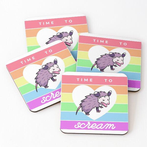 Item preview, anxious opossum says TIME TO SCREAM featuring rainbows designed and sold by Lindsey Sheets.