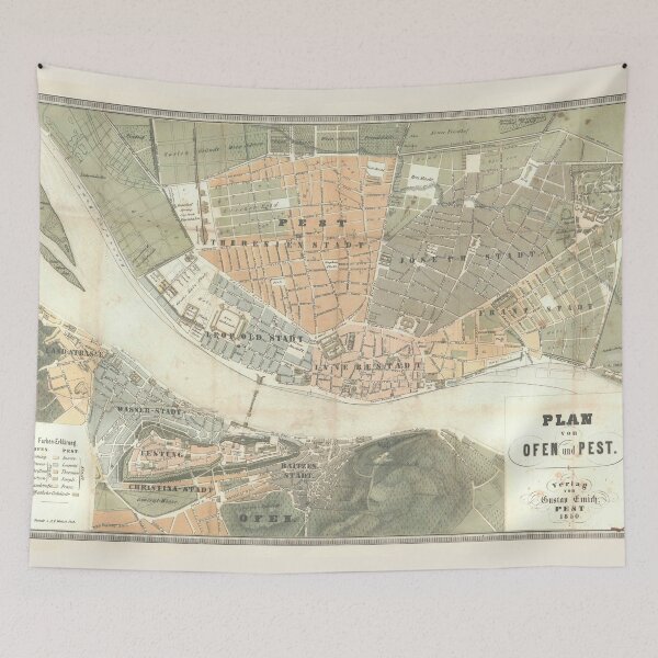 Item preview, Vintage Map of Budapest Hungary (1850) designed and sold by BravuraMedia.