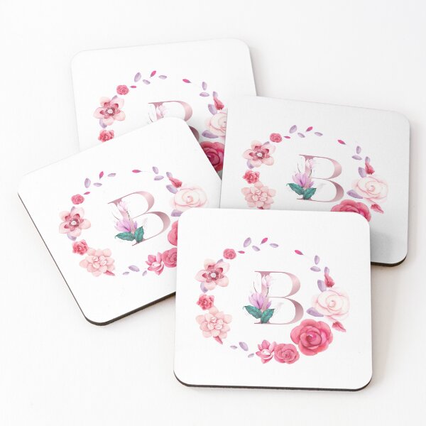Item preview,  Floral and pink Initial Monogram b,rose gold lettre b with pink rose flower watercoler decoration designed and sold by bricoartv.
