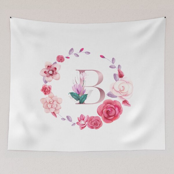 Item preview,  Floral and pink Initial Monogram b,rose gold lettre b with pink rose flower watercoler decoration designed and sold by bricoartv.