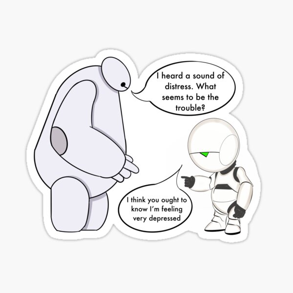 Mental Health Depression Angst Umarmung Deprimierter Roboter Marvin Hitchhiker S Guide Sticker Von Elizabeth Wier Redbubble