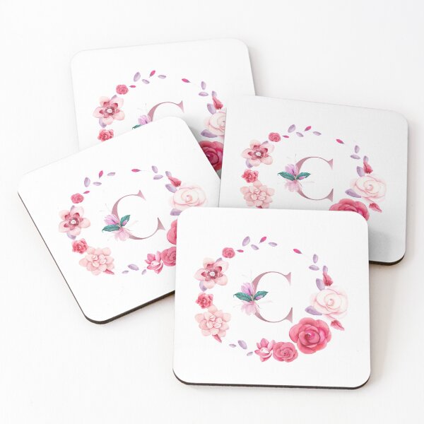Item preview,  Floral and pink Initial Monogram c,rose gold lettre c with pink rose flower watercoler decoration designed and sold by bricoartv.