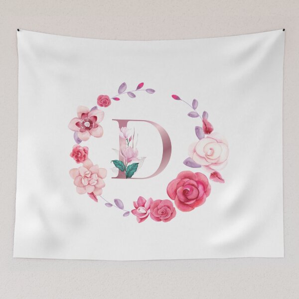 Item preview,  Floral and pink Initial Monogram d,rose gold lettre d with pink rose flower watercoler decoration designed and sold by bricoartv.