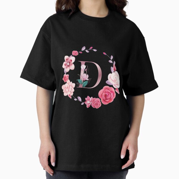 Aperçu de l'œuvre lettre d en or rose avec décoration aquarelle fleur rose rose. créée et vendue par bricoartv.