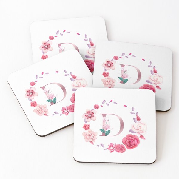 Item preview,  Floral and pink Initial Monogram d,rose gold lettre d with pink rose flower watercoler decoration designed and sold by bricoartv.