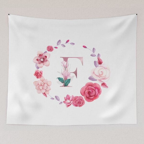 Item preview,  Floral and pink Initial Monogram f,rose gold lettre f with pink rose flower watercoler decoration designed and sold by bricoartv.