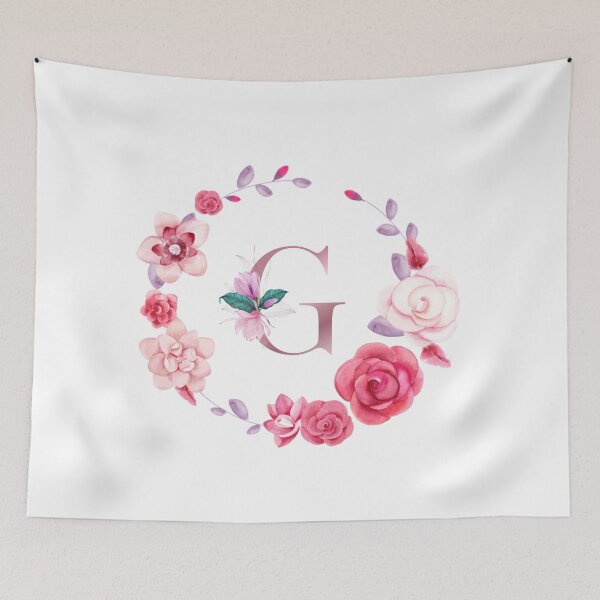 Item preview,  Floral and pink Initial Monogram g,rose gold lettre g with pink rose flower watercoler decoration designed and sold by bricoartv.