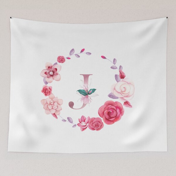 Item preview,   Floral and pink Initial Monogram j,rose gold lettre j with pink rose flower watercoler decoration designed and sold by bricoartv.