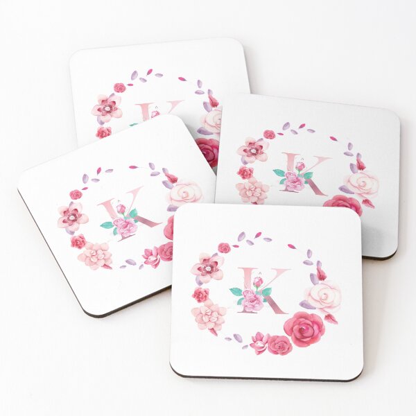 Item preview,  Floral and pink Initial Monogram k,rose gold lettre k with pink rose flower watercoler decoration designed and sold by bricoartv.