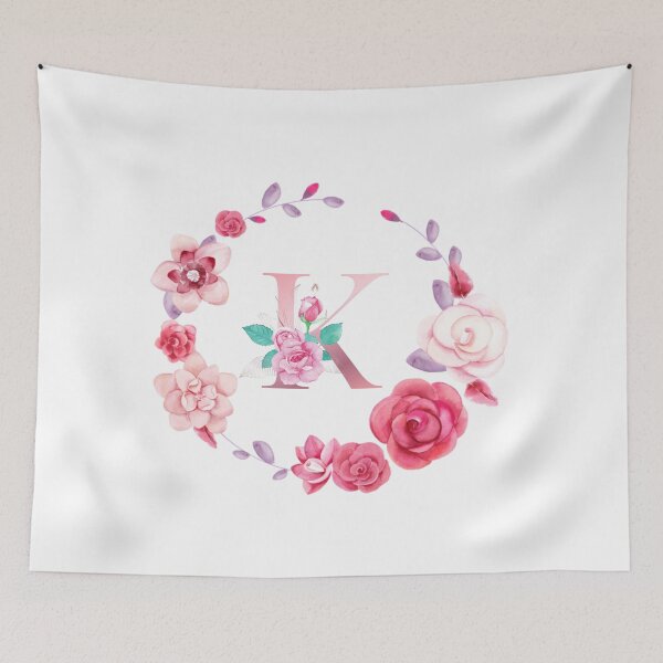 Item preview,  Floral and pink Initial Monogram k,rose gold lettre k with pink rose flower watercoler decoration designed and sold by bricoartv.