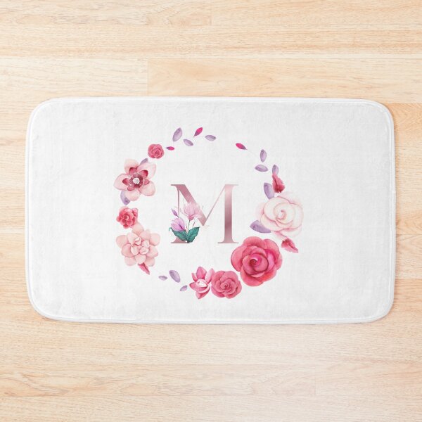Item preview,  Floral and pink Initial Monogram m,rose gold lettre m with pink rose flower watercoler decoration designed and sold by bricoartv.