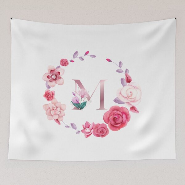 Item preview,  Floral and pink Initial Monogram m,rose gold lettre m with pink rose flower watercoler decoration designed and sold by bricoartv.