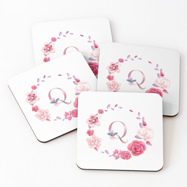 Item preview,  Floral and pink Initial Monogram q ,rose gold lettre q with pink rose flower watercoler decoration designed and sold by bricoartv.